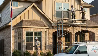 Dallas, TX painting service team preparing a home exterior for professional repainting
