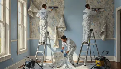 Dallas, TX painter removing wallpaper and preparing walls for a smooth new finish